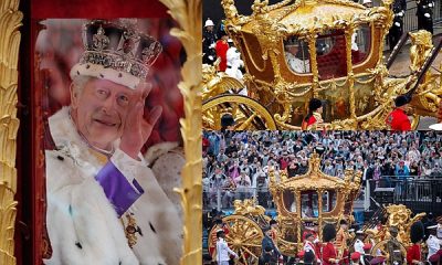 国王查理三世加冕后乘坐一辆有260年历史的金色马车返回白金汉宫
